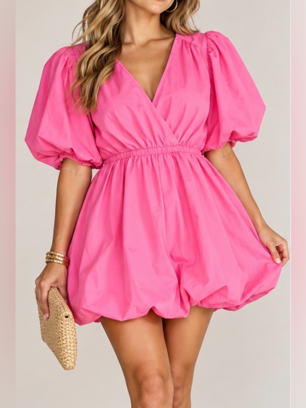 entro Pink Puff-Sleeve Mini Dress